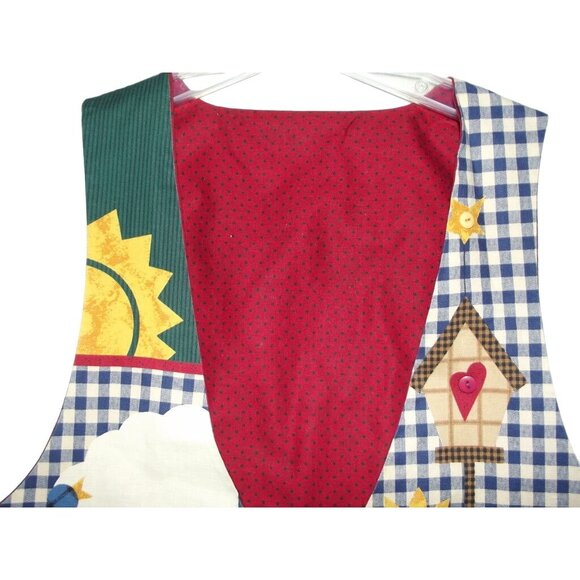 Retro Vest Womens Medium handmade Sunflower plaid Patchwork Country Primitive - Picture 2 of 9